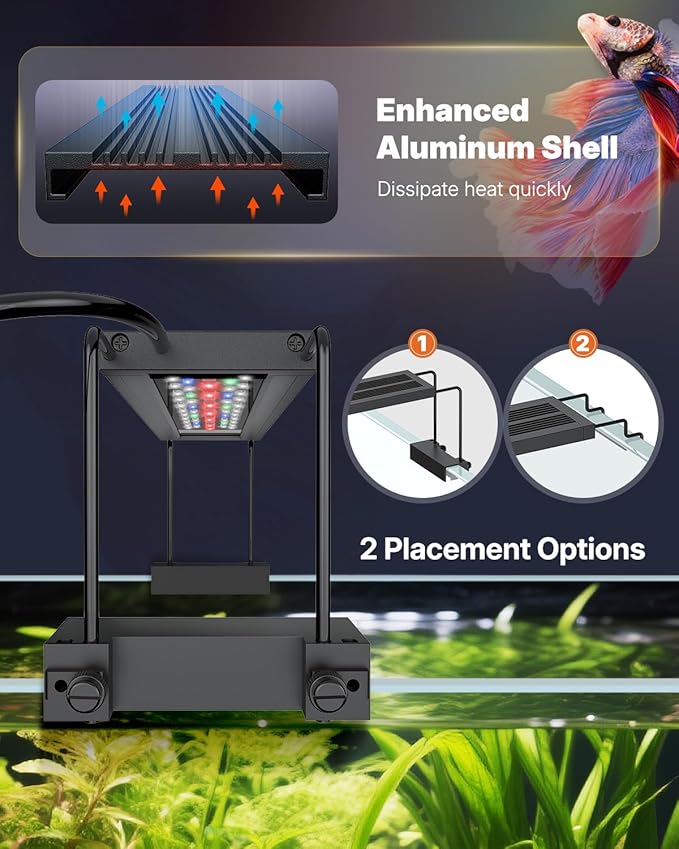 Pawfly Aquarium Light for Plants, 14 W Bluetooth Fish Tank Light, Full Spectrum Aquarium Lights for 12"-18" Fish Tanks, Extendable 24/7 LED Lights with Timer Modes & Adjustable Brightness