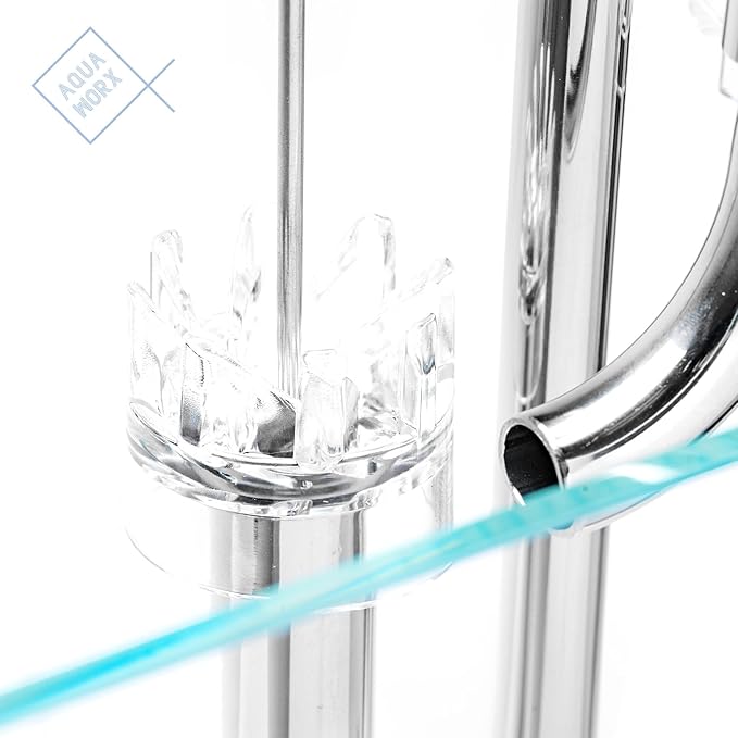 Aqua Worx Flux Stainless Steel Lily Pipe w/Skimmer Set - Inflow & Outflow Water Pipe w/Aquarium Surface Skimmer Freshwater Aquarium Supplies, Aquarium Water Tubing - 12/16MM (1/2 in) + Skimmer