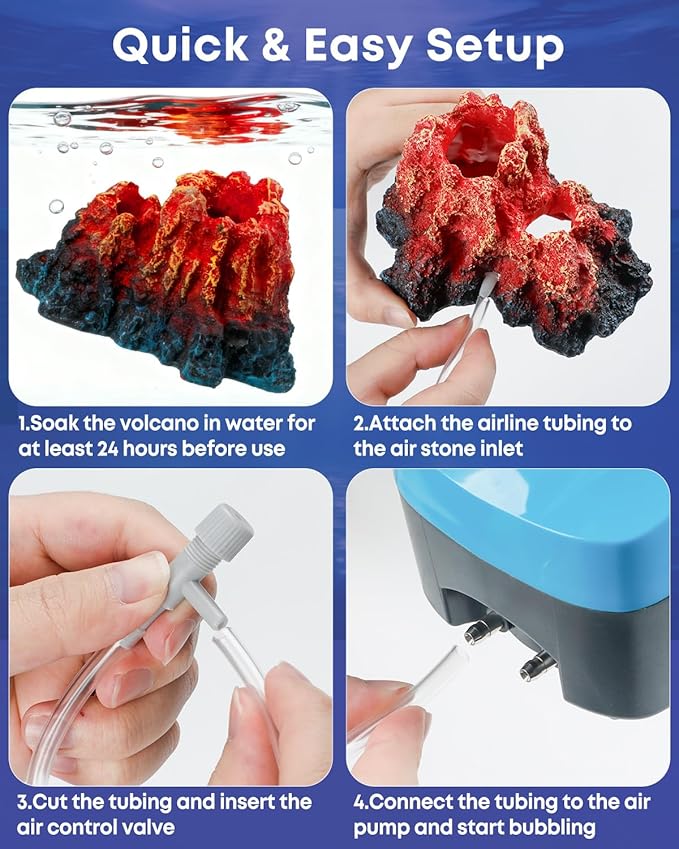 Uniclife Fish Tank Decorations, Realistic Resin Aquarium Volcano Decorations with Air Stone Bubbler, Volcano Bubbler Kit for Fish Tank Decor, Aquarium Decor with Bubbling Effect