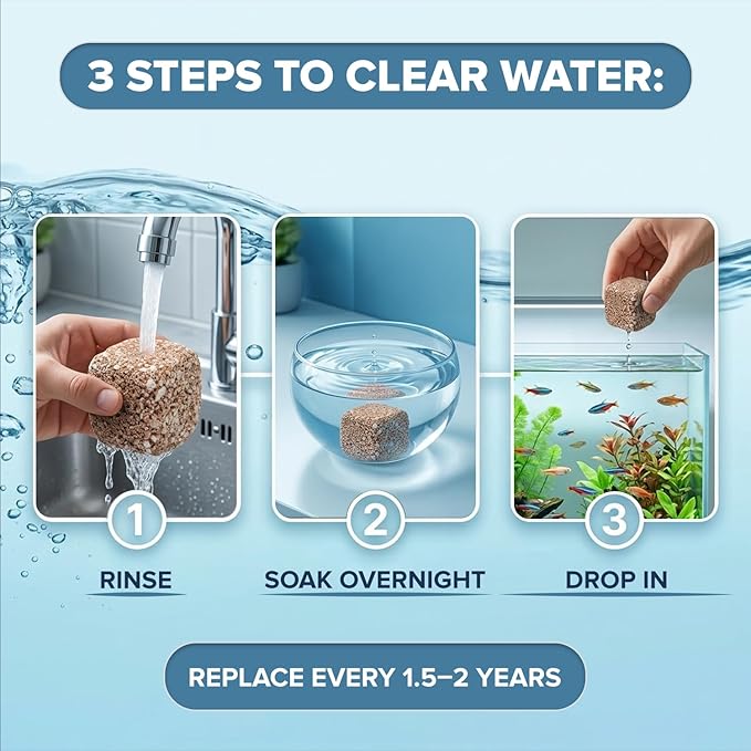 EcoBio-Block Natural Volcanic Rock for Aquarium Water Clarity & Balance — Low-Maintenance Alternative to Weekly Additives — for Freshwater Fish, Turtles, Shrimp & Frogs (Medium, 15-40 gal)