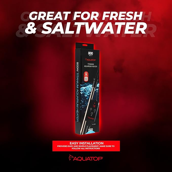 Aquatop 800W Titanium Heater with Controller – Submersible for Tanks Up to 270 Gallons, Adjustable 68-92°F, Durable for Large Fish & Turtles, TH-C800