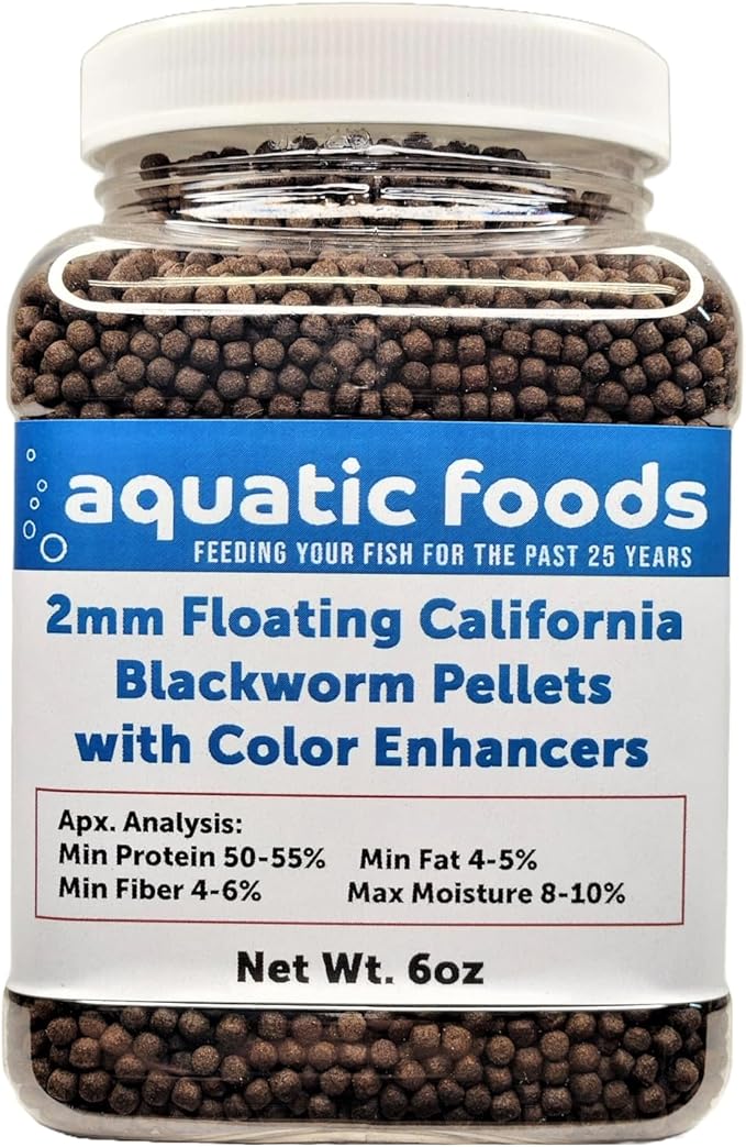 2 mm Floating Blackworm Pellets with Color Enhancers & Vitamins. Great for All Tropical Fish, Marine Fish, Cichlids, Carnivores, Discus, Coldwater Fish, Koi & Pond Fish…6oz Small Jar