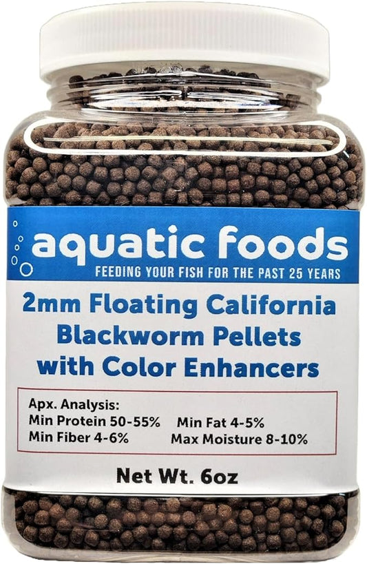 2 mm Floating Blackworm Pellets with Color Enhancers & Vitamins. Great for All Tropical Fish, Marine Fish, Cichlids, Carnivores, Discus, Coldwater Fish, Koi & Pond Fish…6oz Small Jar