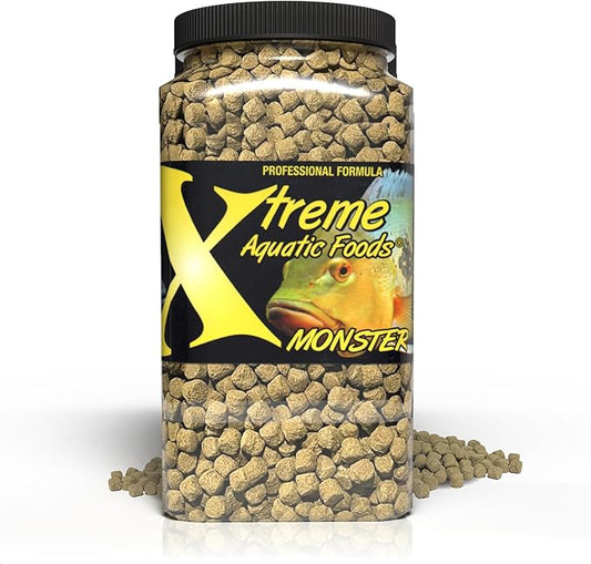 Xtreme Monster 9.0mm Pellets – Slow Sinking & Ideal for Large Cichlids, Monster Fish & Voracious Eaters – Boost Immune & Digestive Health, Max Marine Protein Fish Food – USA Farm Grown (37oz)