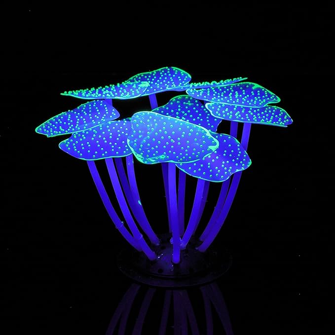 Glowing Aquarium Decorations, 4pcs Glow Sea Anemone Coral Ornaments, Silicone & Resin Material, Aquarium Decor