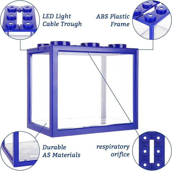 QTLCOHD 4 Pack Small Betta Fish Tank, 0.6 Gallon Mini Aquarium Tank, Blue Stackable Fish Bowl, Acrylic Tiny Cube Tank for Beta Fish Sea Monkeys Shrimp Snails