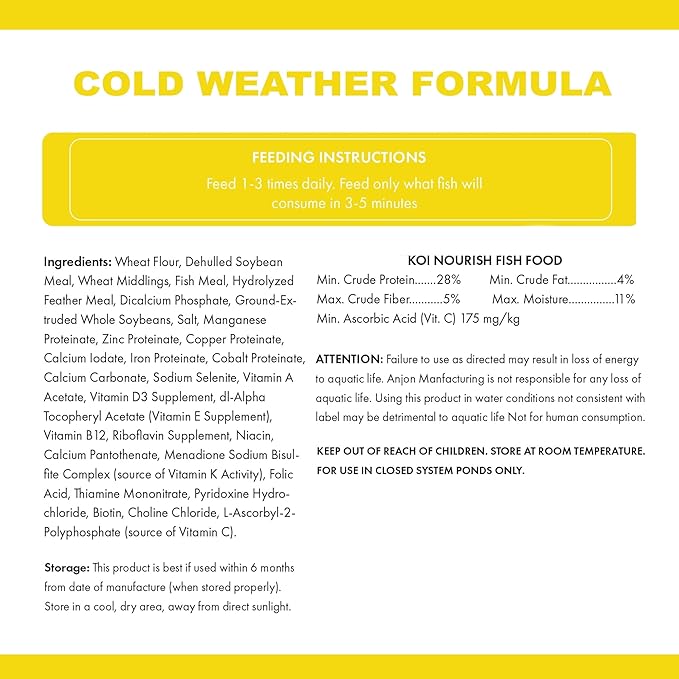 Anjon Manufacturing Thrive Koi Nourish Cold Weather Formula Fish Food 20 Pound Bag - TKN20LB