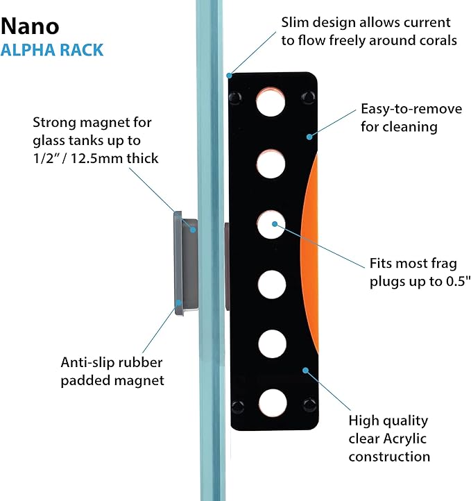 ESHOPPS Alpha Rack Nano Magnetic Coral Frag Rack with Strong Anti-Slip Rubber Padded Magnet for Nano Reef Tanks, Holds 6 Frags