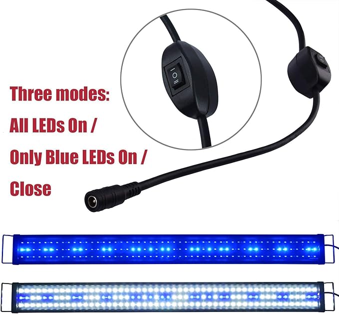 Aquarium Hood Lighting Fish Tank Light 48-60 inch Lamp for Freshwater Saltwater Marine Blue and White Decorations Light 120-150 cm