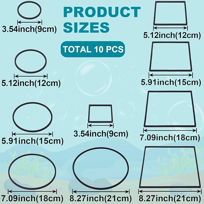 OIIKI 10 PCS Fish Feeding Rings Sets, Floating Aquarium Plant Corral, Floating Plant Rings, Oval and Square Fish Feeding Rings, Fish Tank Aquarium Accessories for Fish Tank, Floating Plants - Black
