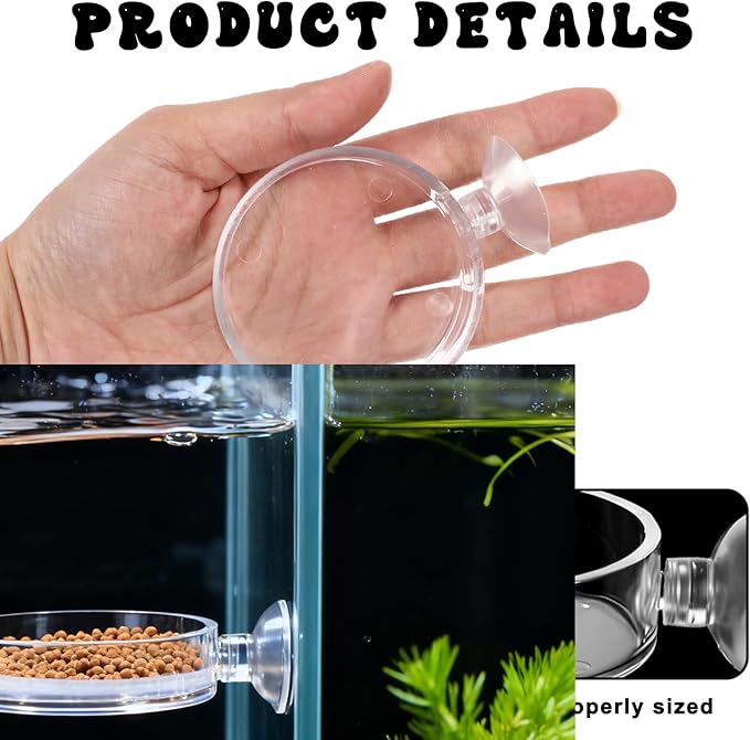 2 Pcs 60mm Fish Tank Feeder Dish, Clear Acrylic Aquarium Shrimp Feeder Dish with Suction for Aquarium Tanks Feeding