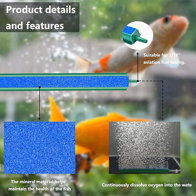 Air Stone Bar Bubble Diffuser Set 8 Inch Fish Tank Air Bubble with Suction Cups Air Stone for Aquarium Fish Tank, Aquarium