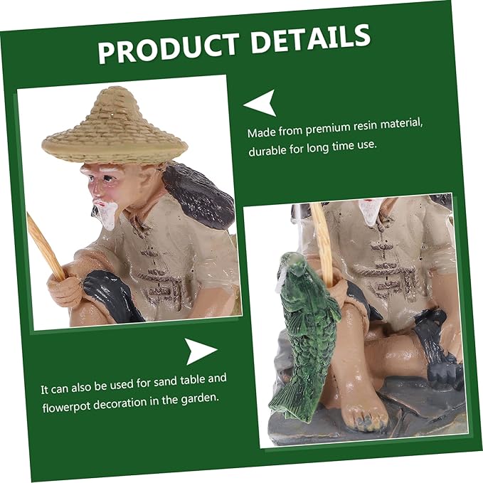 2pcs Fisherman Figurine Garden Decoration Realistic Resin Ornaments for Aquarium and Sand Table Decor for Indoor and Outdoor Use Random