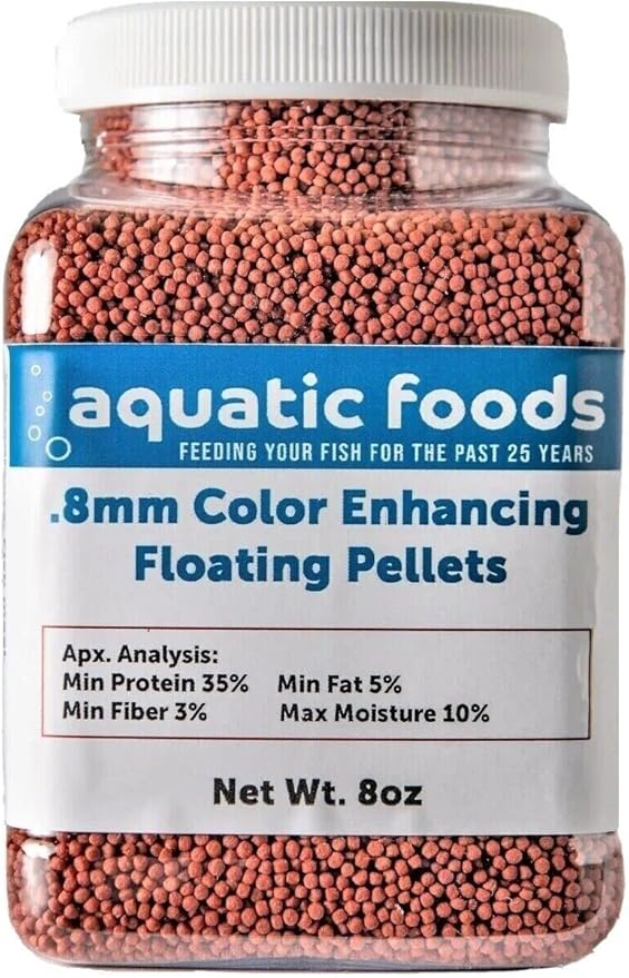Color Enhancing Micro .8mm Floating Pellets for Discus, Guppies, Tetras, Live Bearers, Baby Cichlids, Baby Koi, All Tropical and Pond Fish...8oz Jar