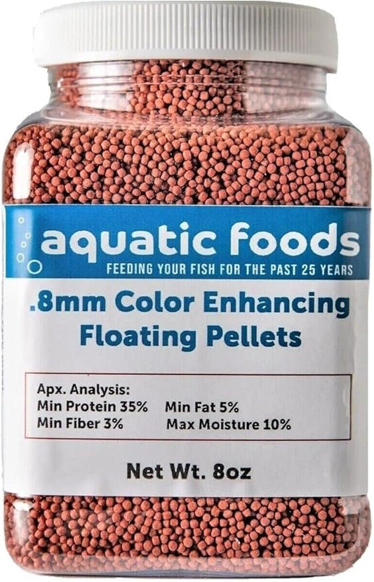 Color Enhancing Micro .8mm Floating Pellets for Discus, Guppies, Tetras, Live Bearers, Baby Cichlids, Baby Koi, All Tropical and Pond Fish...8oz Jar