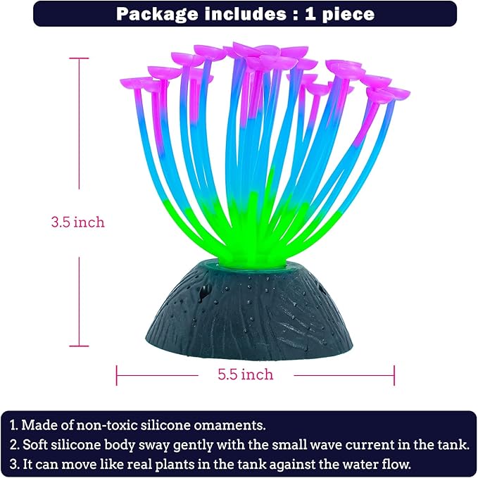 Dynamic Glow in The Dark Aquarium Decorations Unleashing Visual Effects with Soft Silica Gel, Changing Lights Colorful Glowing Coral Ornaments for Fish Tank Decor (Purple, Calla)