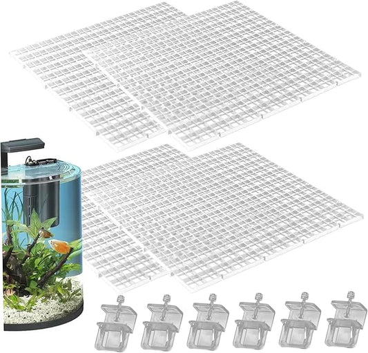 Aquarium Lid 4Pcs 12x12 Gridding Fish Tank Lid Anti-Jump Cat-Proof Aquarium Hood with 6 Clamp Breathable Cuttable Nonopaque Fish Tank Cover Fish Tank Lid Home