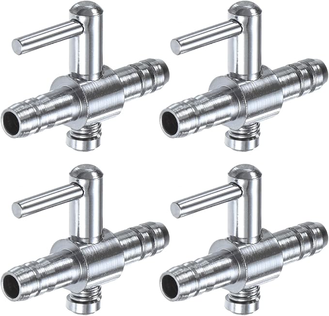 M METERXITY 4PCS Aquarium Air Valve, 1/5" ID Bright Silver Straight Way Fish Tank Air Flow Control Lever Pump Copper Nickel Plated Airline Valve for Air Pump/Air Transfer System