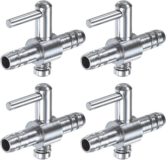 M METERXITY 4PCS Aquarium Air Valve, 1/5" ID Bright Silver Straight Way Fish Tank Air Flow Control Lever Pump Copper Nickel Plated Airline Valve for Air Pump/Air Transfer System