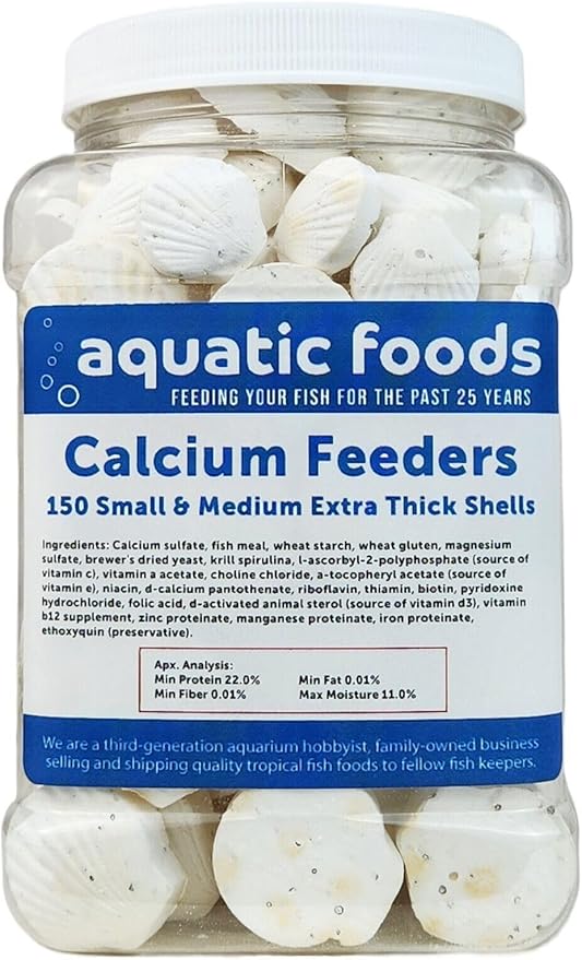 Calcium Feeder Small & Medium Shells. Extra Thick Shells for Shrimp, Snails, Crabs, Crayfish, Hermit Crabs and All Tropical Fish…150 Count Jar