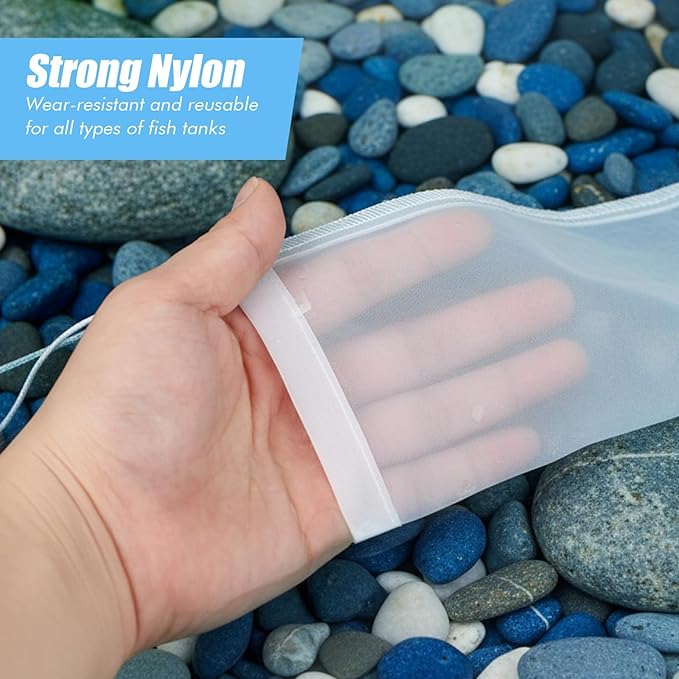 3 Pack 180 μm Filter Bag, Aquarium Media Bag with Drawstring Reusable Extra Fine Mesh Bags Nylon Aquarium Net Media Bags for Activated Carbon Resins(7.8x3.6in)