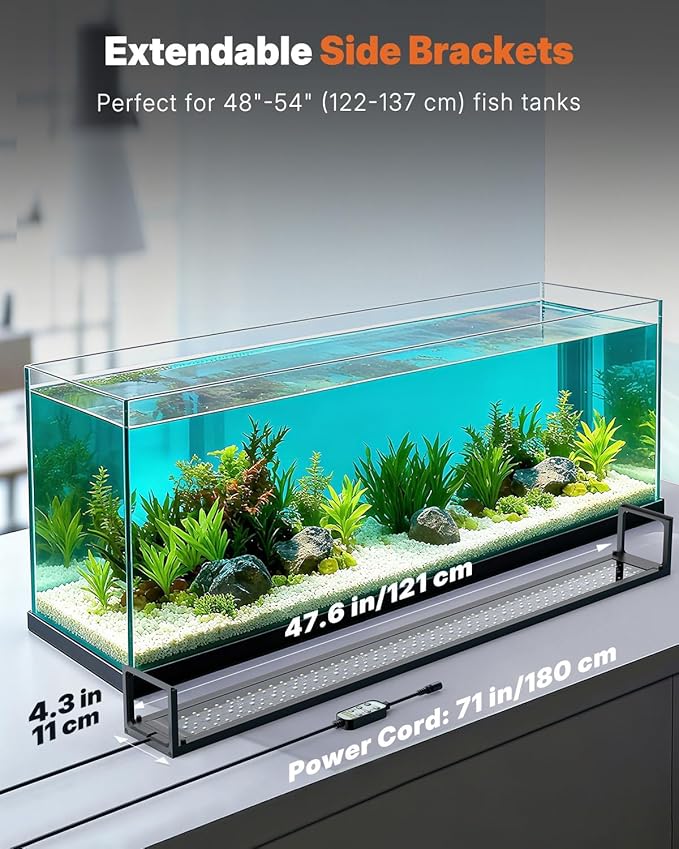 Pawfly Aquarium Light for Plants, 42 W Bluetooth Fish Tank Light, Full Spectrum Aquarium Lights for 48"-54" Fish Tanks, Extendable 24/7 LED Lights with Timer Modes & Adjustable Brightness