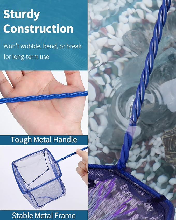Pawfly 5''/6'' Fish Net for Fish Tank, Aquarium Net with Braided Metal Handle and Nylon Mesh, Small Fish Net Minnow Net for Pond Freshwater and Saltwater