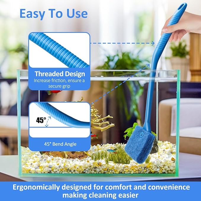 Fish Tank Cleaner with Five Sided Sponge Brush and Long Handle Aquarium Scrubber Alage Scraper for Glass Aquariums Terrarium Home Kitchen(2Pack)