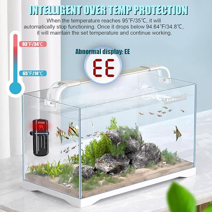 LYPHARD AQUARIUMS Electronic Aquarium Heater, 100W Small Fish Tank Heater, Adjustable Submersible Heater PID Temperature Control with LED Digital, Water Dry Automatic Shut Off for Fresh Seawater