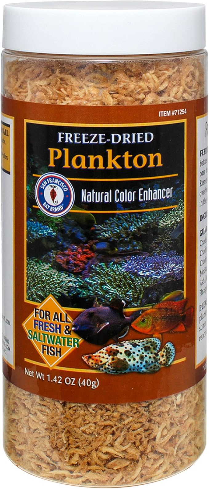 San Francisco Bay Brand Freeze-Dried Plankton Fish Food - Natural Color Enhancer for All Freshwater and Saltwater Fish, Cichlids, Tetras, Catfish - 67% High Protein Tropical Fish Food - 1.42 oz (40g)