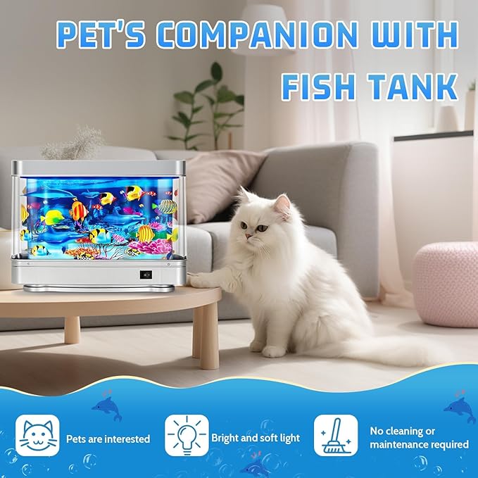 Fake Motion Fish Tank Mini Aquarium,Artificial Aquarium Decorations,Artificial Tropical Fish Decorative,Virtual Ocean Moving Fish lamp for Bedroom Office Décor