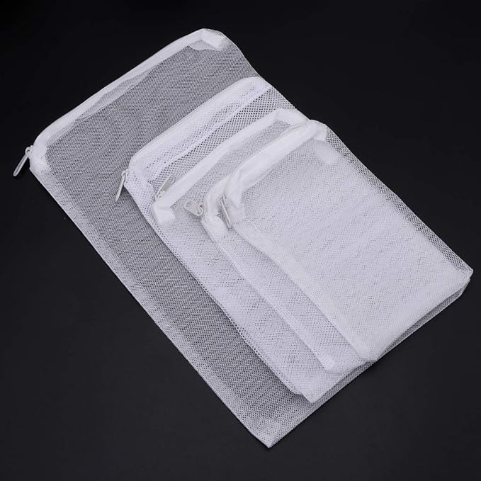 5 Packs Aquarium Filter Bags High Flow Biochemical Mesh Bag with Zipper Reusable Fish for Tank Filtration Bag Multi Size Aquarium Heater Light Thermometers Gravel Sand Decorations