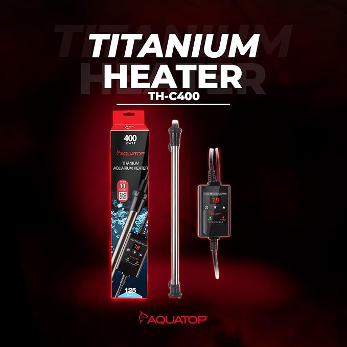 Aquatop 400W Titanium Heater with Controller – Fully Submersible - Up to 125 Gal – 68-92°F Adjustable Temperature – for Fresh and Saltwater – TH-C400