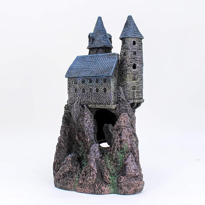 Penn-Plax Deco-Replicas Age-of-Magic Wizard’s Castle Part B Aquarium Decoration - Durable Hand-Painted Resin with Swim Holes & Hideouts - Safe for Freshwater & Saltwater Tanks - Gray, 13 x 9 x 15.5 In