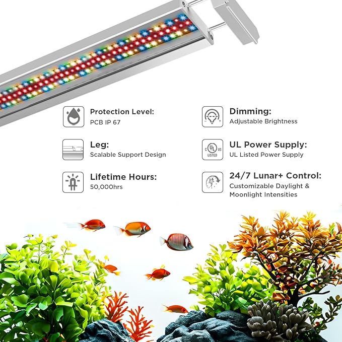 Finnex Vivid+ 3.0 Aquarium LED, Color Boosting RGB Spectrum, Pure Color Blend No White LEDs, 24/7 Lunar+ Cycle, Dimmable, High PAR, Programmable Timer, Planted & Fish Tank Light