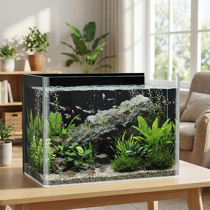 10 Gallon Hot-Bent Black-Back Fish Tank, Aquarium Fish Tank,Easy to Maintain Small Aquarium for Betta/Goldfish/Snails/Shrimp and Aquatic Planting, Perfect for Home, Office, and Decor