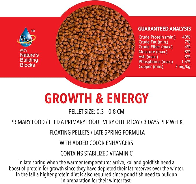 MICROBE-LIFT High Growth and Energy Floating Fish Food Pellets for Ponds, Water Gardens, and Fountains, Safe for Live Goldfish and Koi, 12 oz