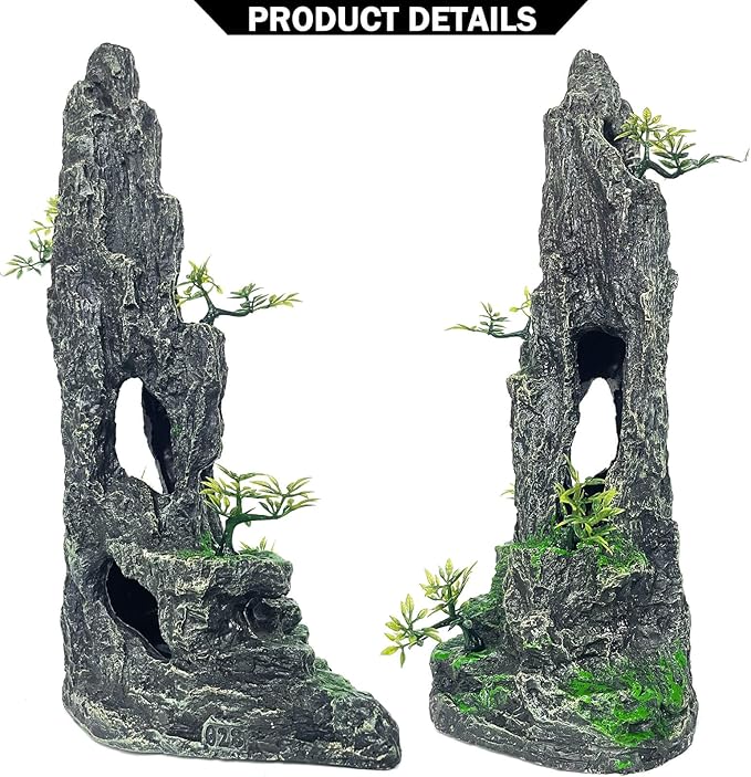 Aquarium Decoration Large and Tall for Fish Tank Rock Thematic Ornaments Aquarium Mountain View Stone Ornaments Aquarium Decor Tree House Cave Fish Tank Landscape - Extra Large
