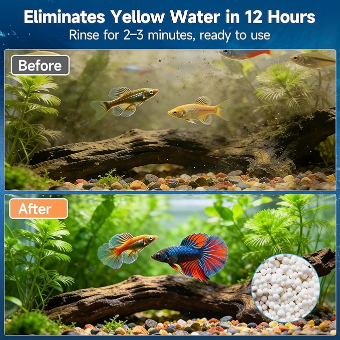 900g Aquarium Filter Resin - High Capacity Tannin & Toxin Remover for Large Tanks, Eliminates Odor & Organic Waste, for Freshwater/Saltwater Aquarium & Pond(with Mesh Bag)