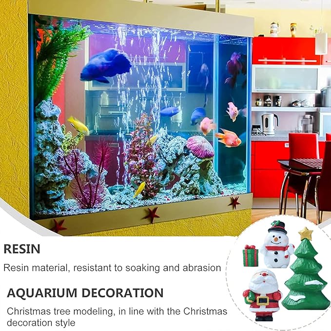 4 Pcs Christmas Aquarium Decoration - Cute Resin Ornament Fish Tank Decoration, Santa Christmas Tree Snowman Statue Supplies for Reptile House Cave Aquarium Xmas Decor