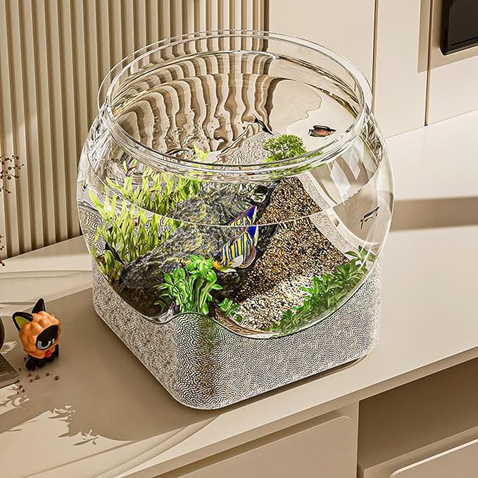 Fish Bowl P-lastic, Clear Round Shatterproof Desktop Aquarium Betta Fish Bowl for Centerpiece Home Decor