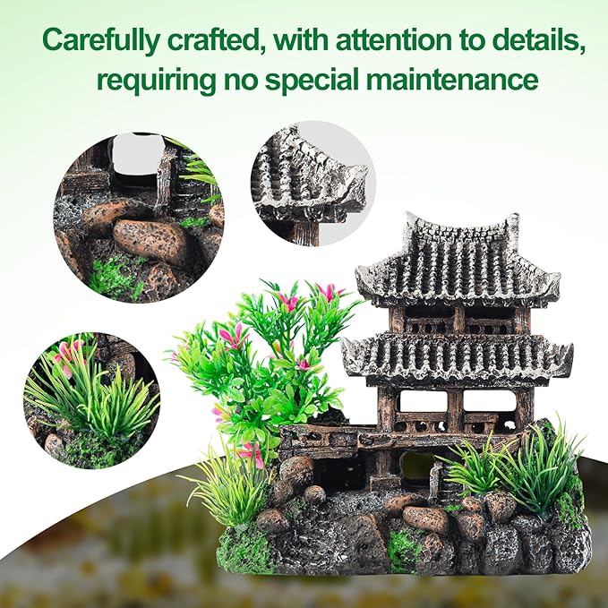 CousDUoBe 9Pcs Resin Castle Decorations Set，Realistic Fish Tank Castle with Eco-Friendly Design,Fish Tank Decorations Aquarium Accessories
