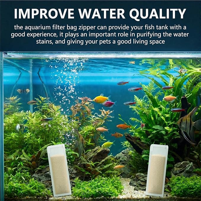 Geiserailie 4 Pcs Aquarium Filter Media Bags 150 Micrometer Fine Filter Bags Mesh Reusable with Zipper for Activated Carbon Resins (3.1 x 7.9 Inch)