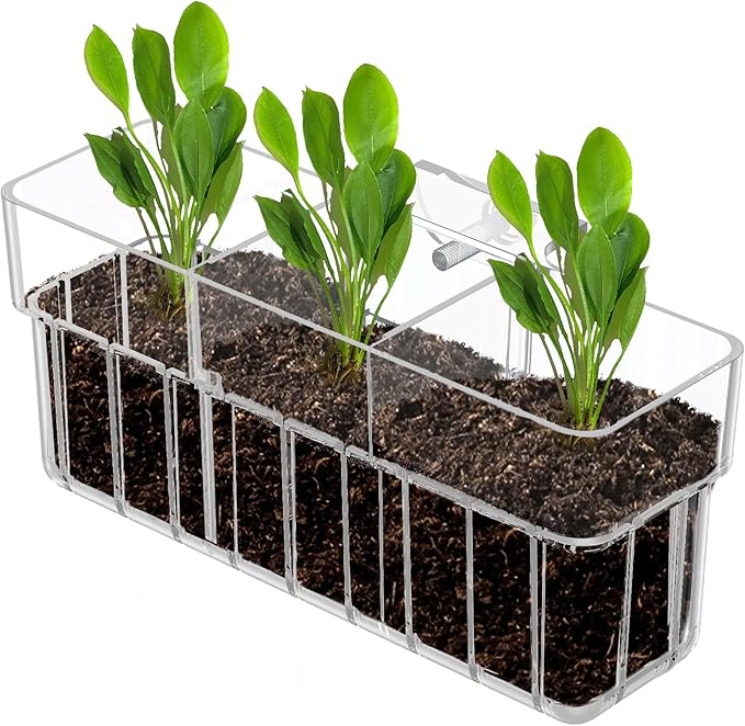 Pawfly Clear Acrylic Aquarium Plant Holder for Fish Tanks, 3 Slots Top Hanging Fish Tank Planting Holder with Hook, Adjustable Aquarium Planter Cup, Plant Pot for Water Feature Decoration