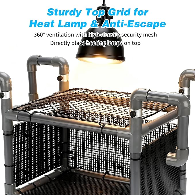 SKARUS Turtle Basking Platform with Anti-Escape Metal Top Mesh – Adjustable Height (9.8"-16.3") Suspended Aquarium Turtle Dock with Climbing Ramp, Large Resting Area for 65-150 Gallon Tanks