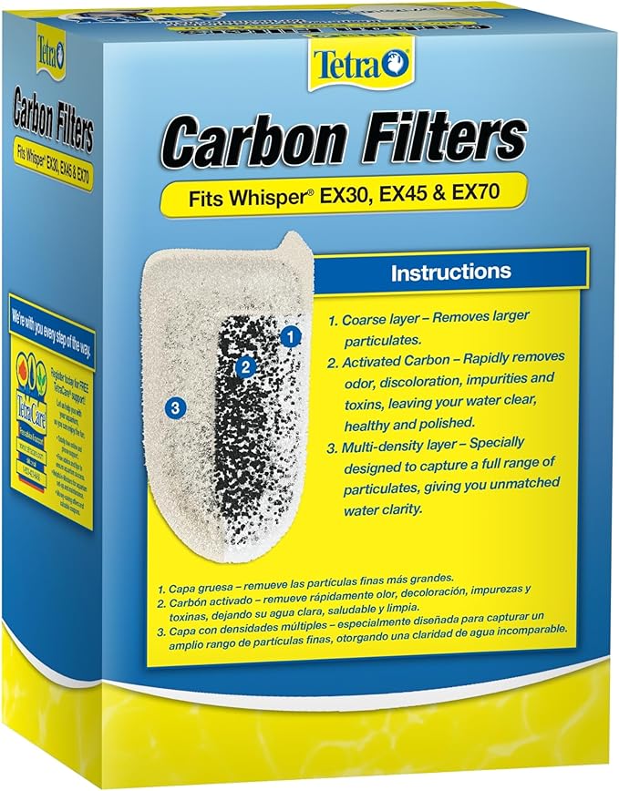 Tetra Whisper EX Carbon Large Round Filter Cartridges, 4 Count, Fits Tetra Whisper EX 30, 45, 70 Fish Tank Filters