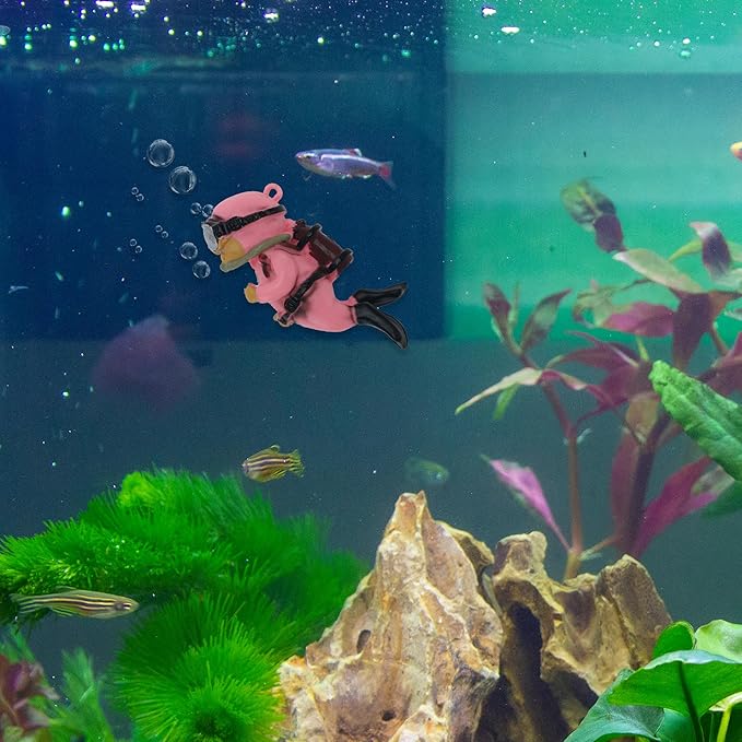 Diver Aquarium Decorations, Floating Diver Fish Tank Decorations, Floating Cartoon Diver Decor, Fun Floating Fish Decoration, PVC Diver Decoration, Pink, 1 Set