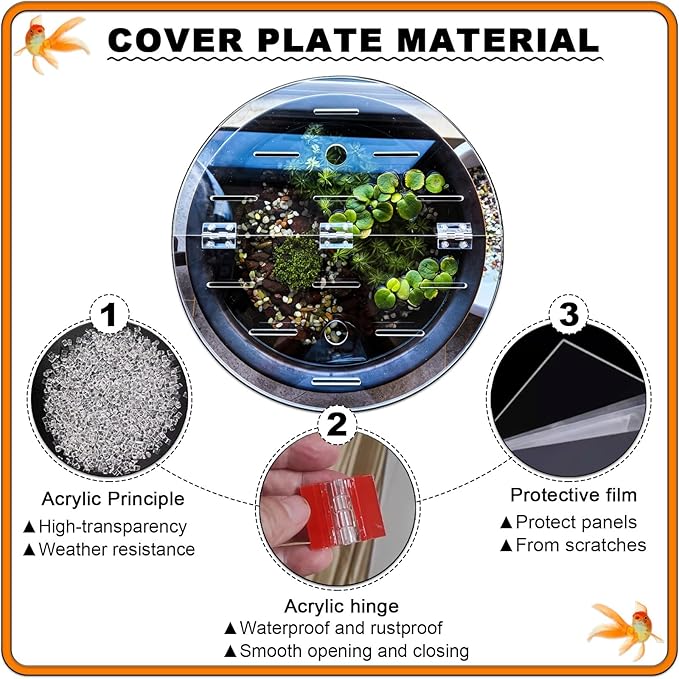 Acrylic Fish Tank Lid Cover, Anti-Jump Design, Fits 11" to 39" Round Aquariums, Protects Fish from Jumping, Durable and Clear, Perfect for Fish Hoods (33.5"/85cm)
