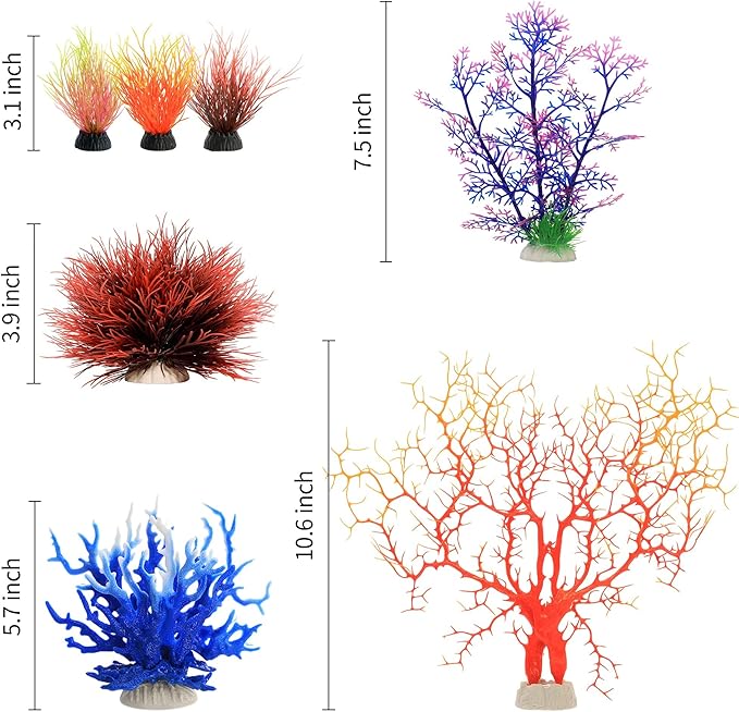 MyLifeUNIT Aquarium Plants, 7 Pack Artificial Coral Ornament for Fish Tank Decorations (Multicolor)