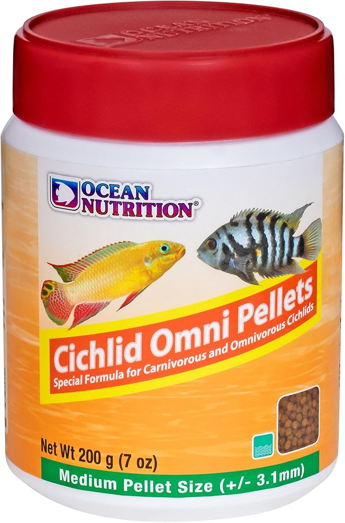 Ocean Nutrition Fish Food - Cichlid Pellets, High Protein (41%) Soft Moist Sinking Pellets for Omnivorous Predatory Cichlids - Enhances Color & Growth, 7 oz (200 g), Medium Pellet